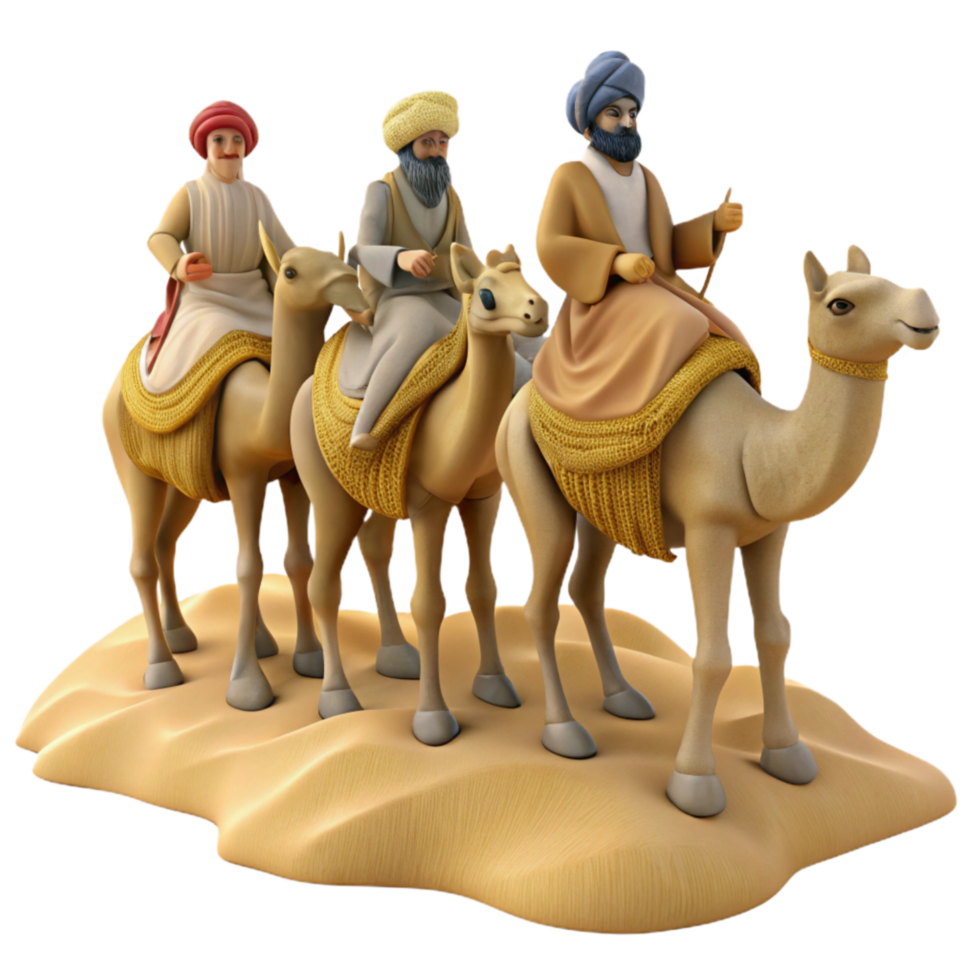 serene contemporary Group of People Riding Camels in Desert Isolated detailed png