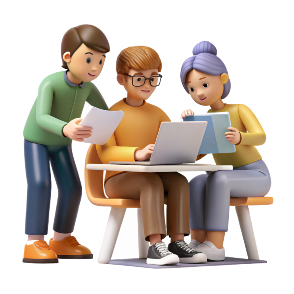 beautiful artistic Group of People Studying Together Transparent Background high quality png