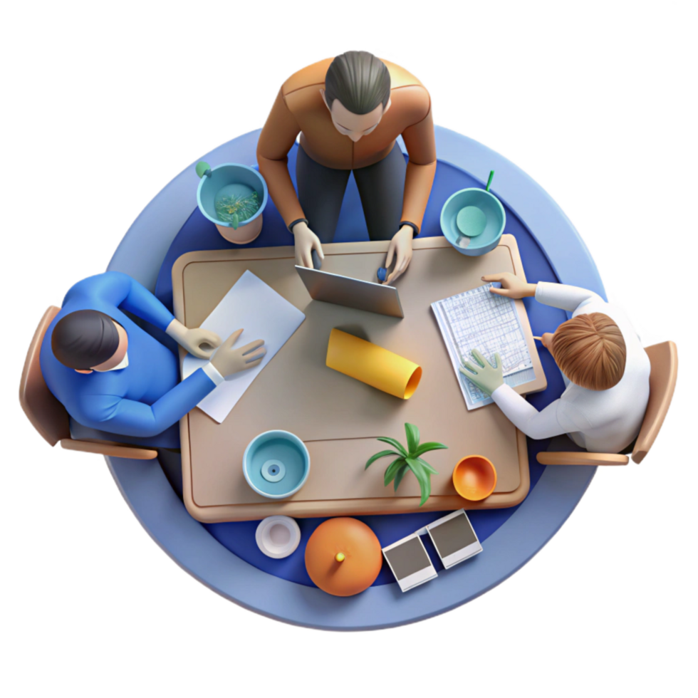 dramatic artistic Group of People Working on Project Top View Cutout original png