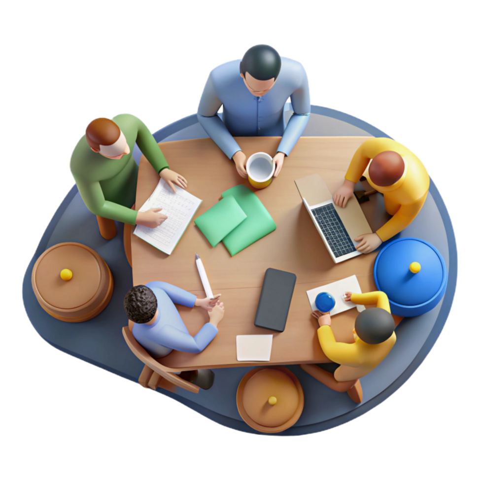 extraordinary rustic Group of People Working on Project Top View Cutout premium png