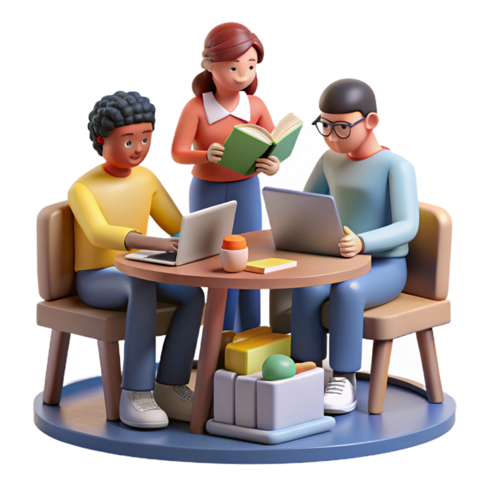 vibrant rustic Group of Students Studying Together in Library Isolated professional png
