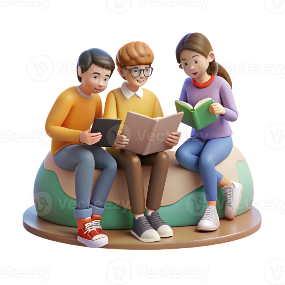 dramatic modern Group of Students Studying Together in Library Isolated original png