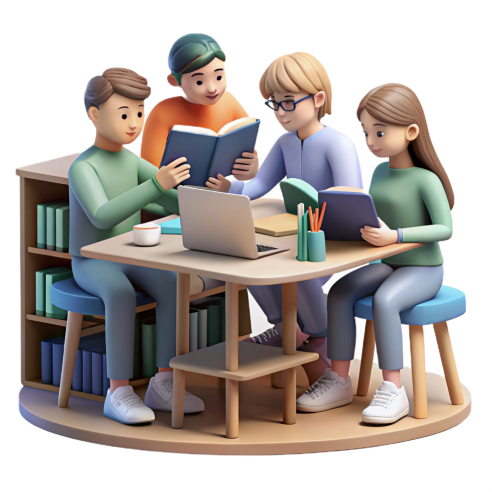 wonderful traditional Group of Students Studying Together in Library Isolated genuine png