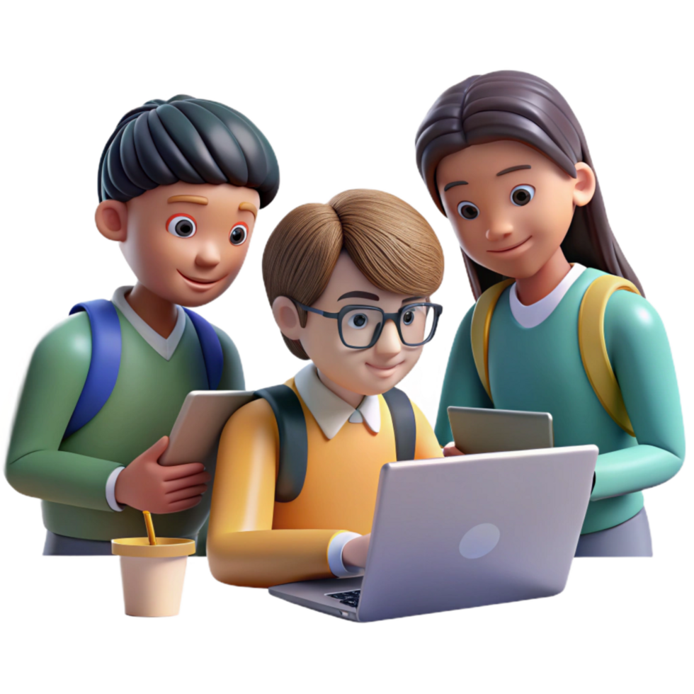 elegant abstract Group of Students Studying Together in Library Isolated detailed png