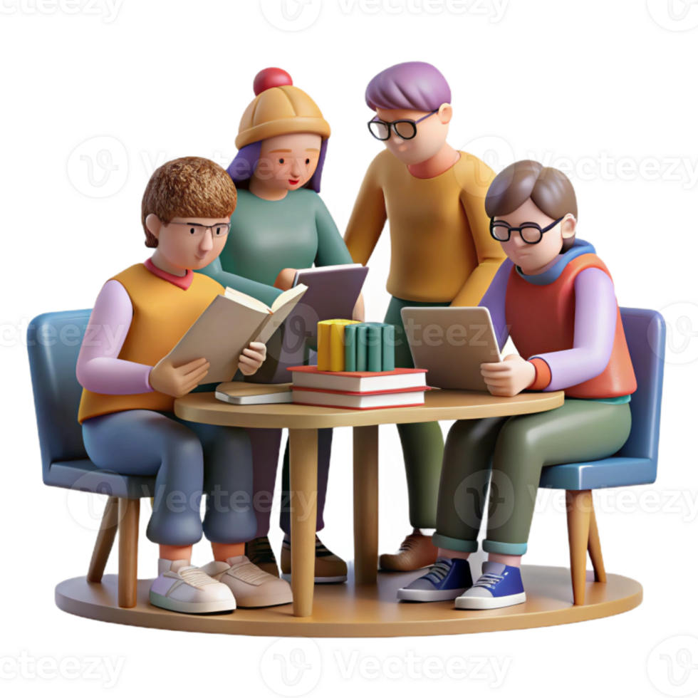 magnificent rustic Group of Students Studying Together in Library Isolated professional png