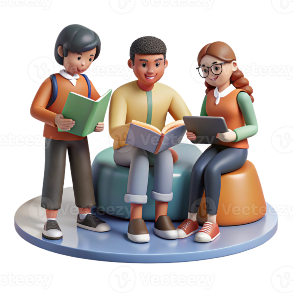 stunning abstract Group of Students Studying Together in Library Isolated professional png