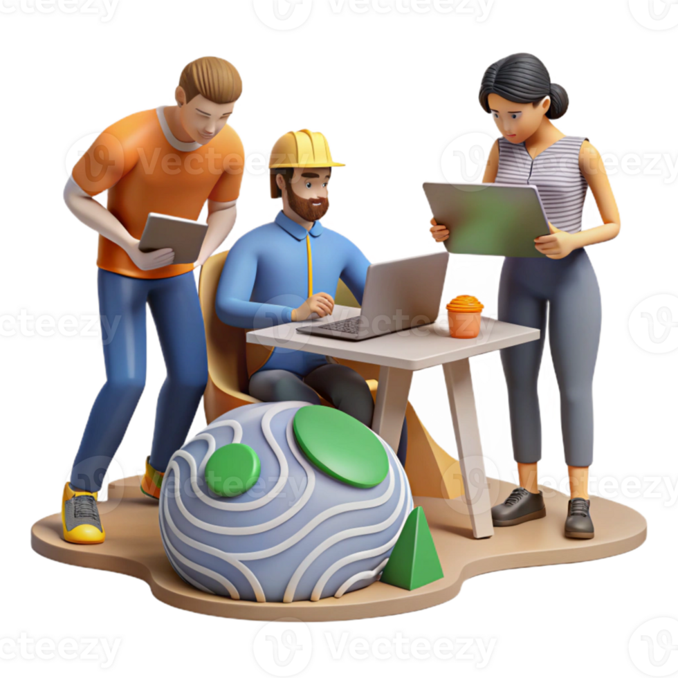 elegant rustic Group of Students Working on Laptops Isolated professional png