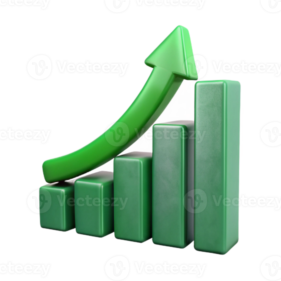 wonderful artistic Growing Bar Graph with Upward Arrow Green Isolated Cutout original png