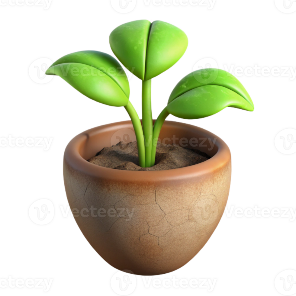 elegant abstract Growing Plant in Pot Green Shoots Isolated Element authentic png