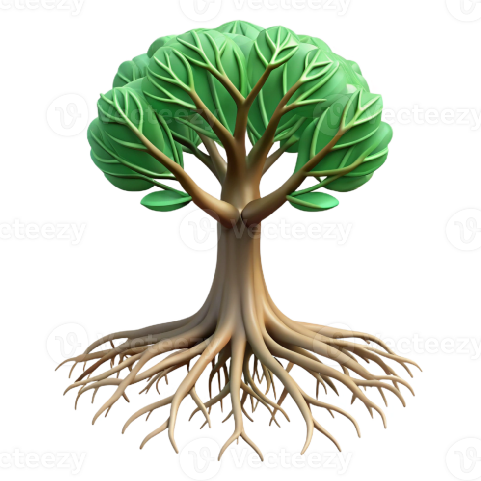 extraordinary minimalist Growing Tree with Deep Roots Stability Symbol Transparent Background high resolution png