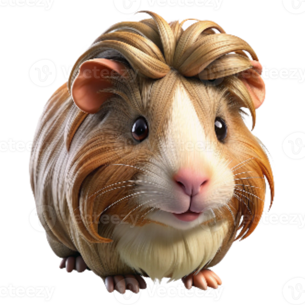 serene modern Guinea Pig with Long Hair Isolated Element Transparent Background detailed png