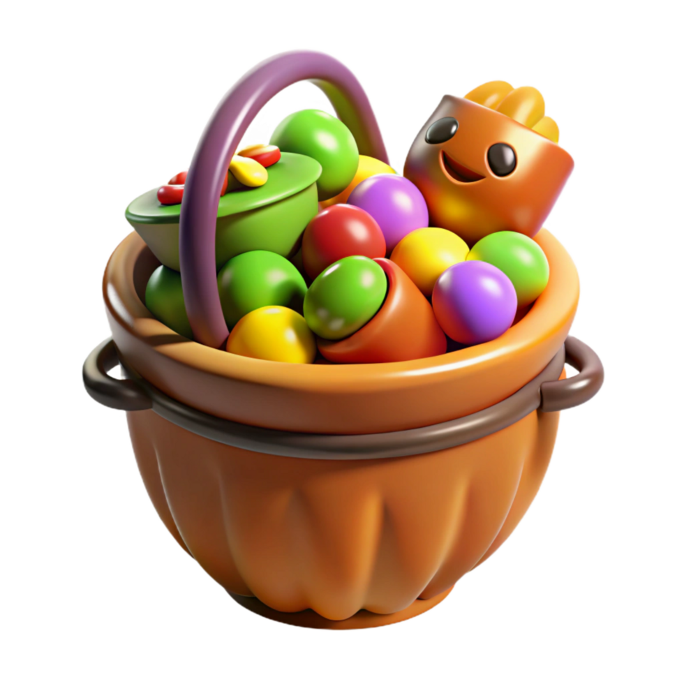 extraordinary creative Halloween Candy Bucket Overflowing Colorful Isolated premium png