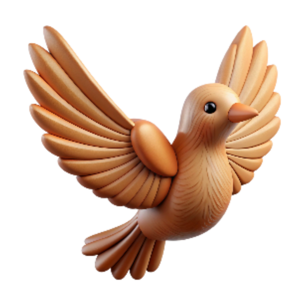 vibrant rustic Hand Carved Wooden Bird with Spread Wings Transparent Background genuine png