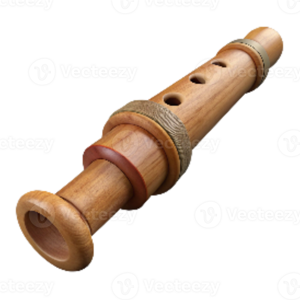 vibrant classic Handcrafted Wooden Flute Side View Transparent Background premium png