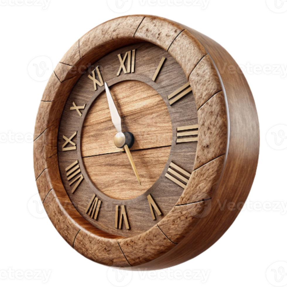 magnificent artistic Handcrafted Wooden Clock with Roman Numerals Isolated high resolution png