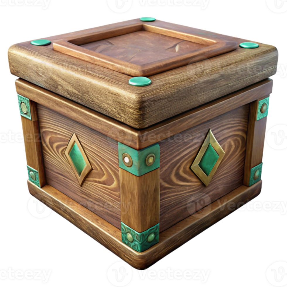 dramatic vintage Handcrafted Wooden Box with Inlay Design Isolated authentic png