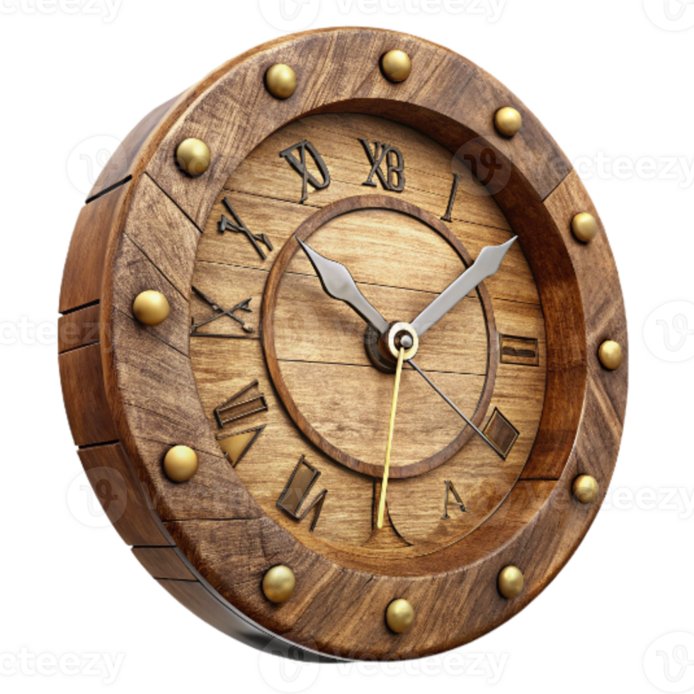wonderful abstract Handcrafted Wooden Clock with Roman Numerals Isolated premium png