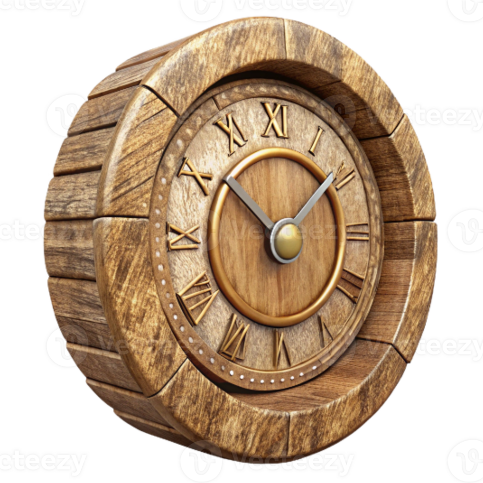 extraordinary classic Handcrafted Wooden Clock with Roman Numerals Isolated professional png