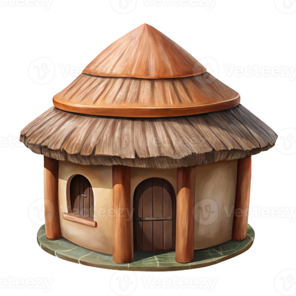 wonderful artistic Hand Drawn African Village Hut Thatched Roof Cutout high resolution png
