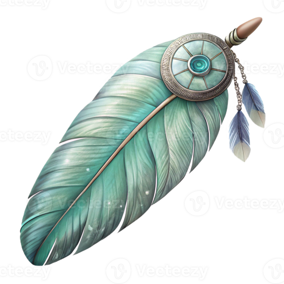 dramatic abstract Hand Drawn Feather with Dreamcatcher Details Transparent 4K png