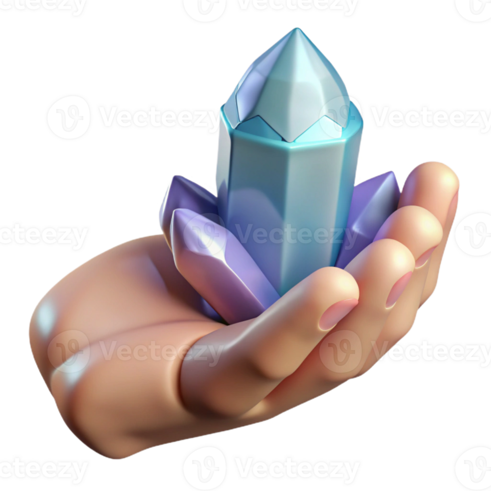 extraordinary artistic Hand Holding a Crystal with Bright Lighting Transparent Background high resolution png