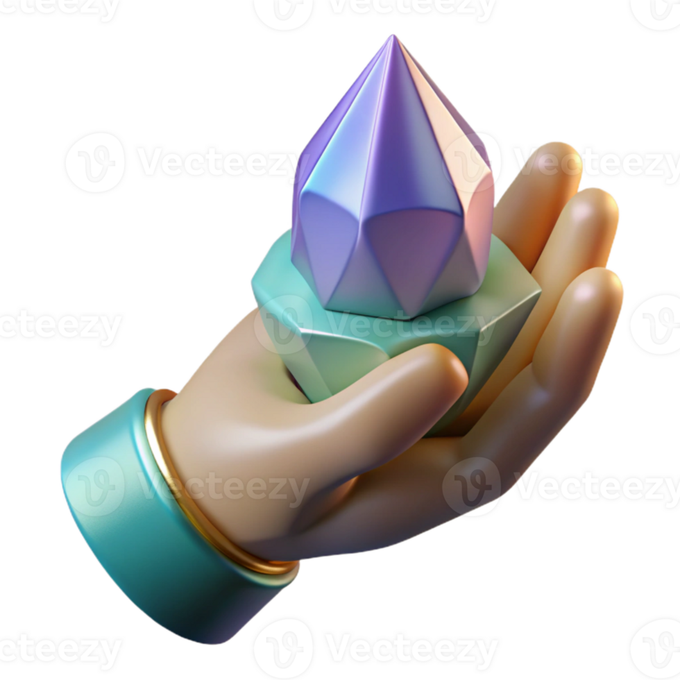 elegant abstract Hand Holding a Crystal with Bright Lighting Transparent Background premium png