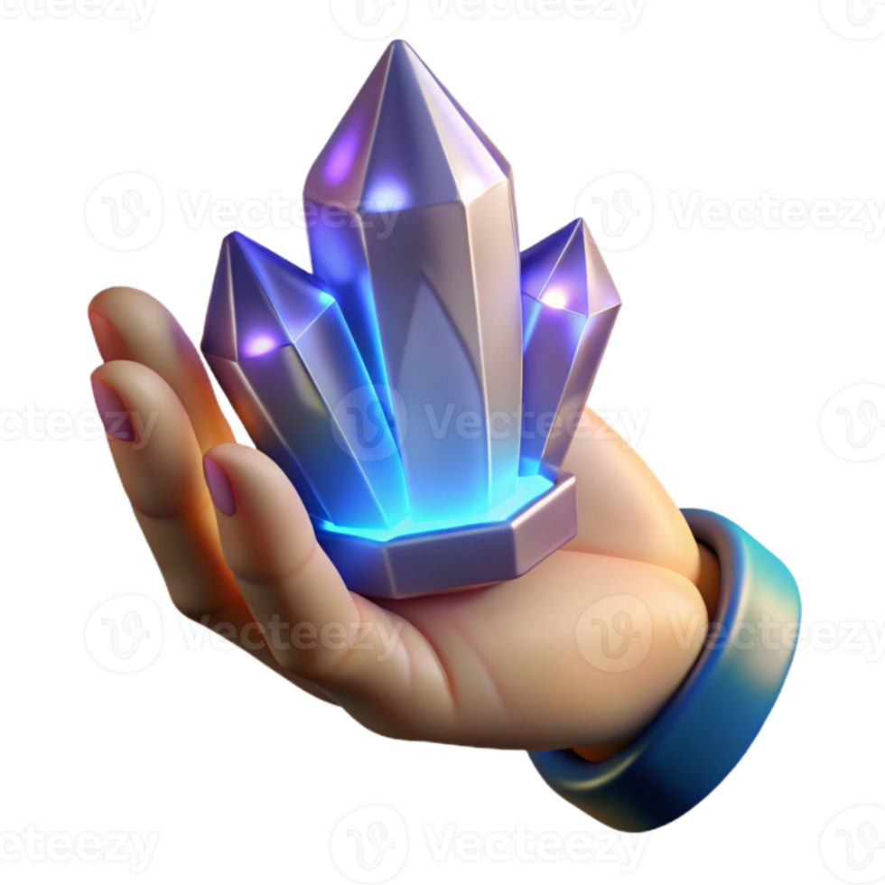 dramatic creative Hand Holding a Crystal with Bright Lighting Transparent Background professional png