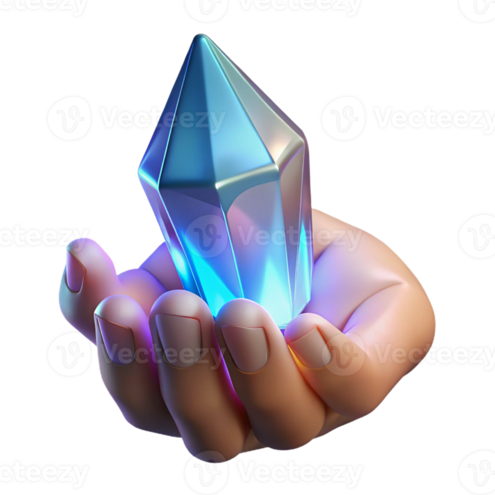 beautiful abstract Hand Holding a Crystal with Bright Lighting Transparent Background 4K png