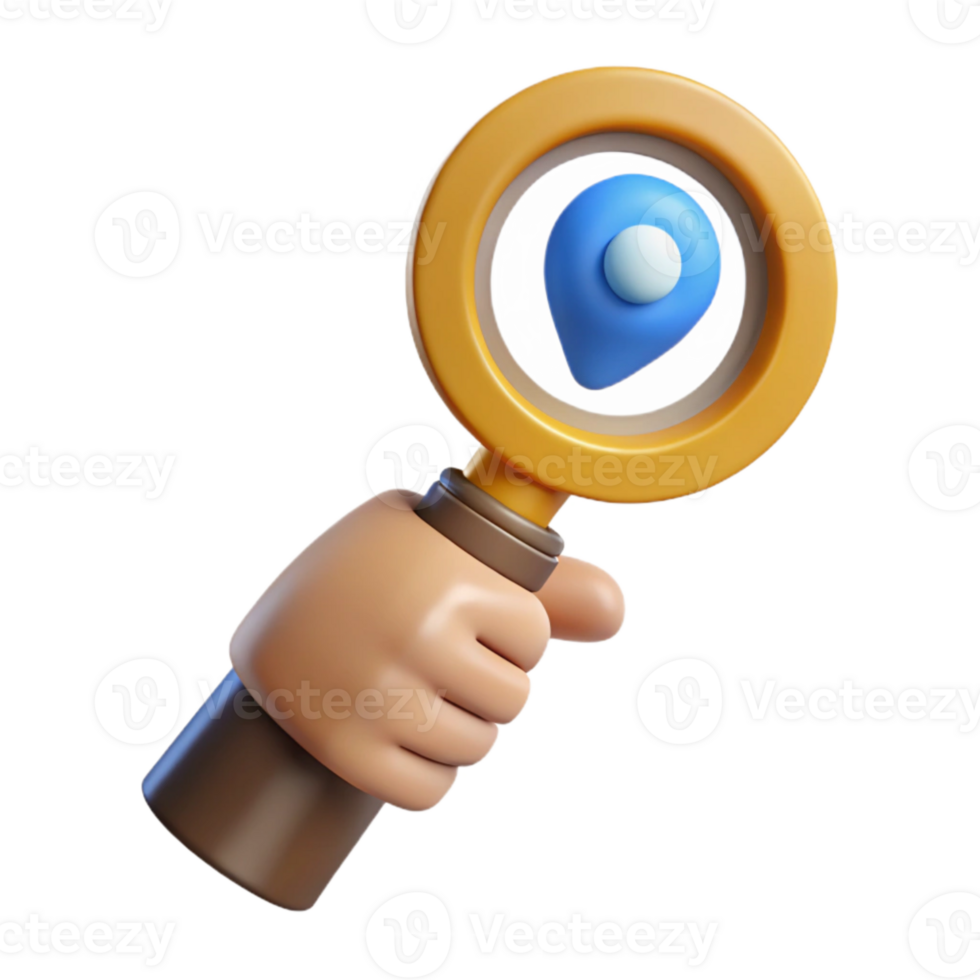 vibrant minimalist Hand Holding a Magnifying Glass Exploration Symbol Cutout 4K png