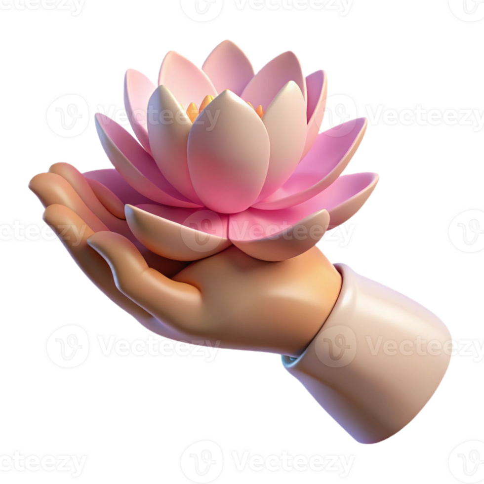 stunning modern Hand Holding a Lotus Flower with Soft Lighting Transparent Background detailed png