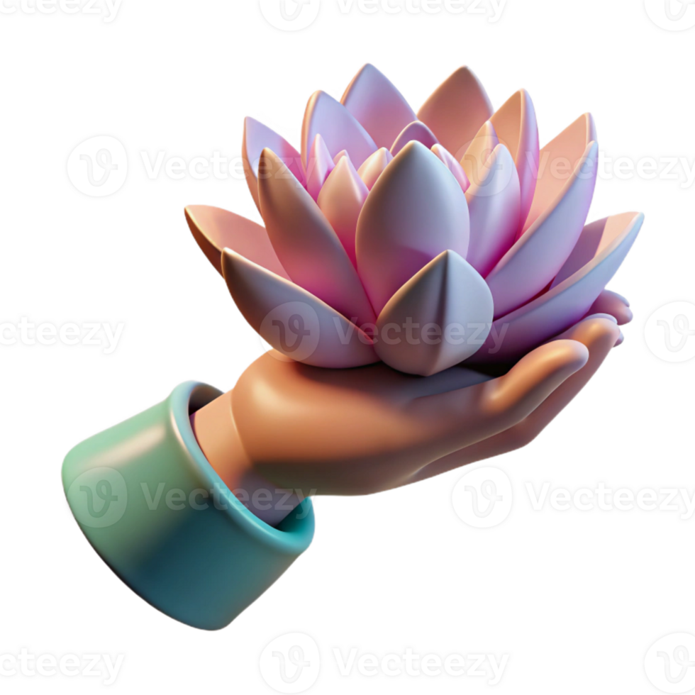 impressive contemporary Hand Holding a Lotus Flower with Soft Lighting Transparent Background high quality png