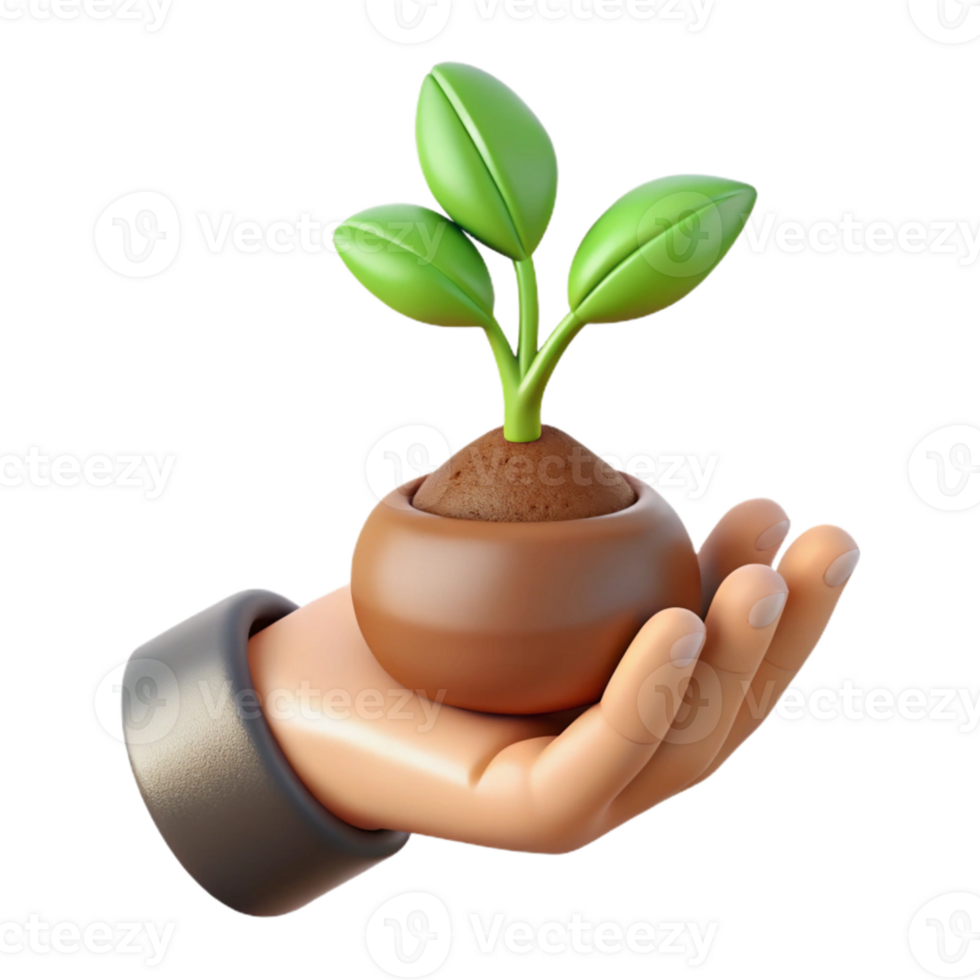 elegant vintage Hand Holding a Seedling Transparent Background detailed png