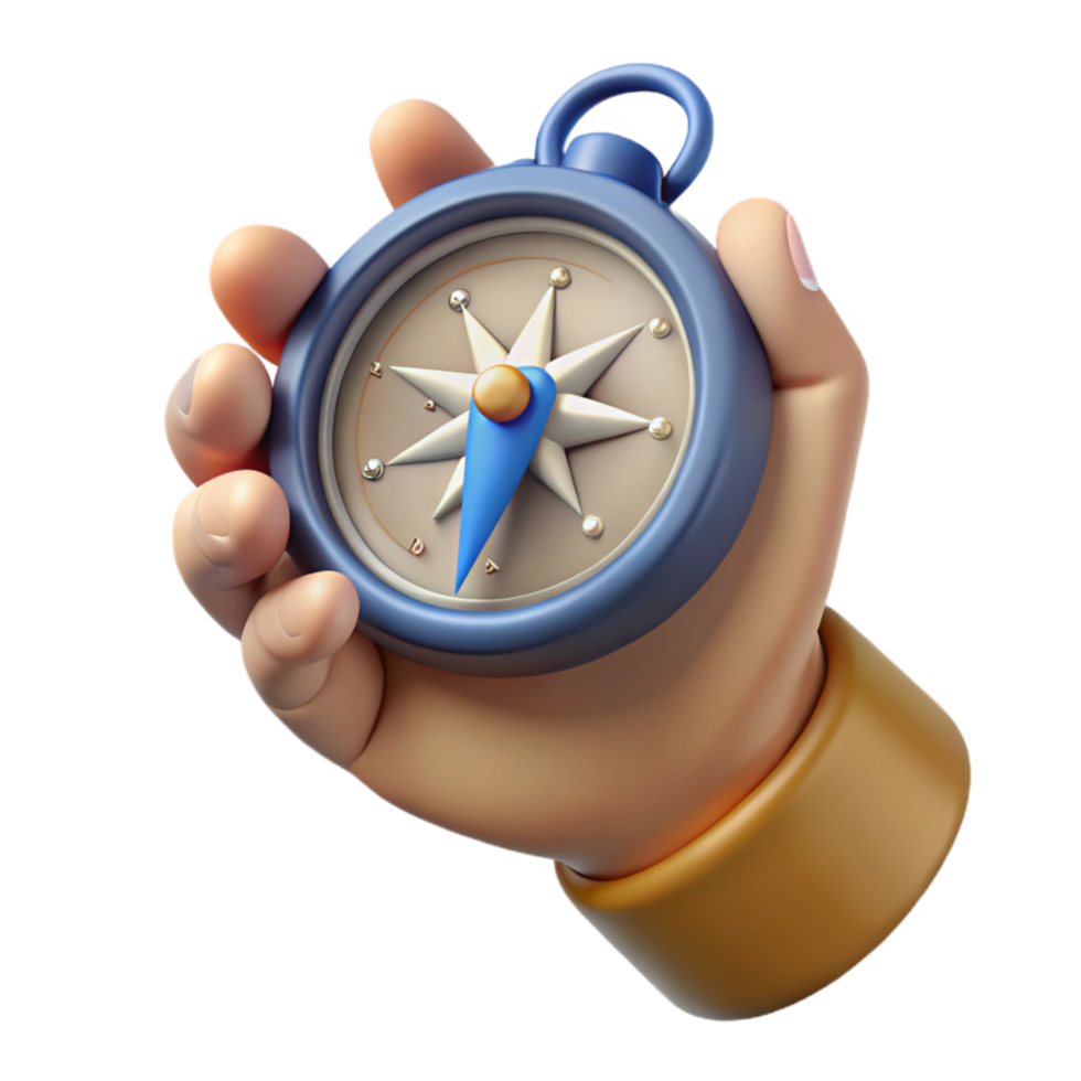 elegant abstract Hand Holding Compass Cutout Close Up View premium png