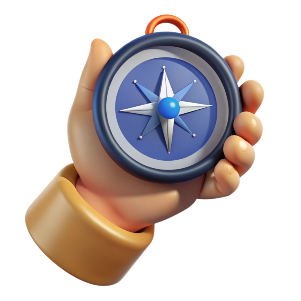 beautiful minimalist Hand Holding Compass with North Arrow Isolated original png