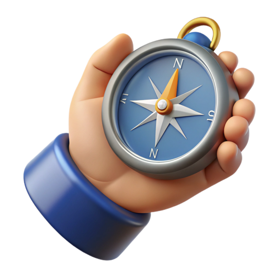 beautiful artistic Hand Holding Compass with North Arrow Isolated high resolution png