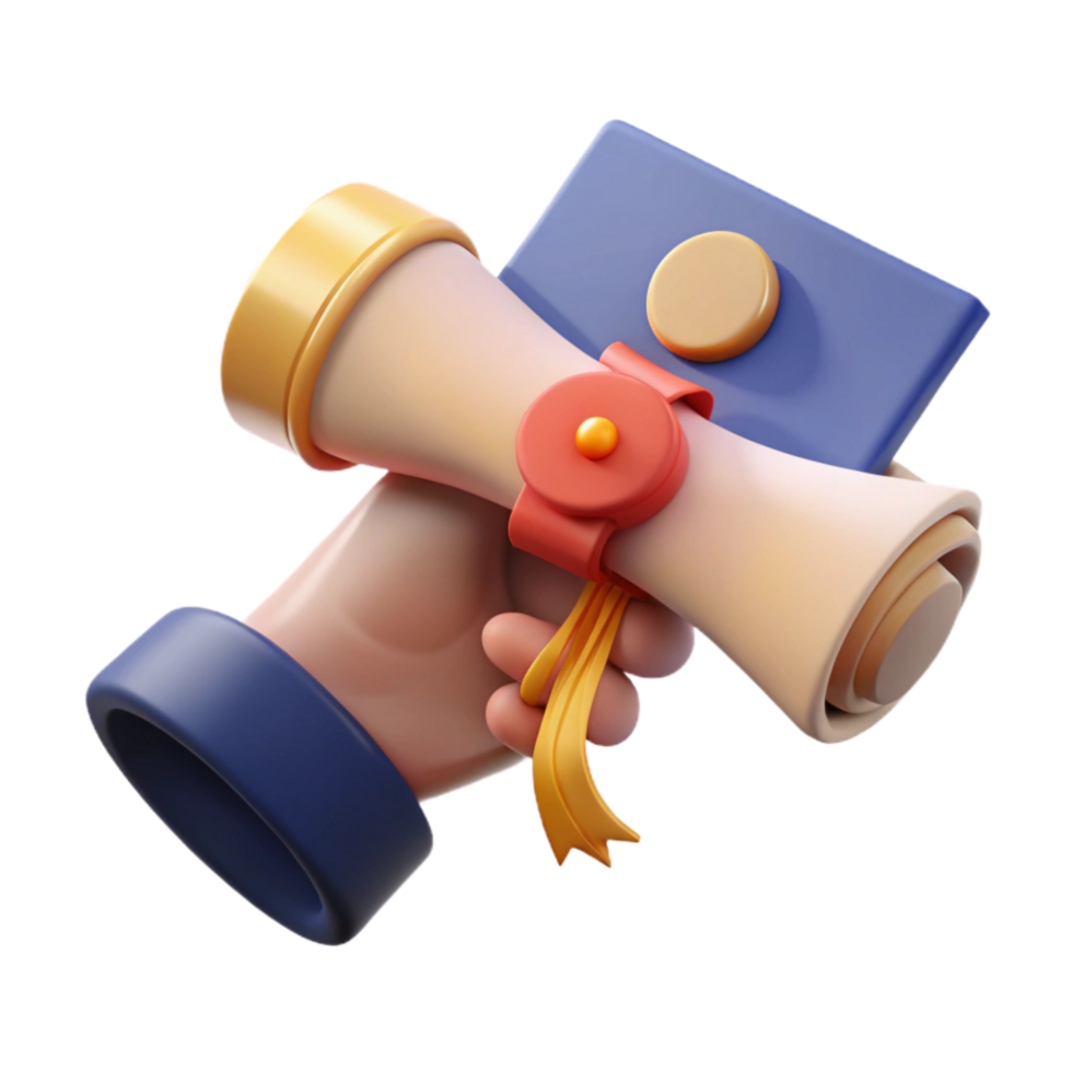elegant artistic Hand Holding Graduation Certificate Isolated Transparent Background 4K png