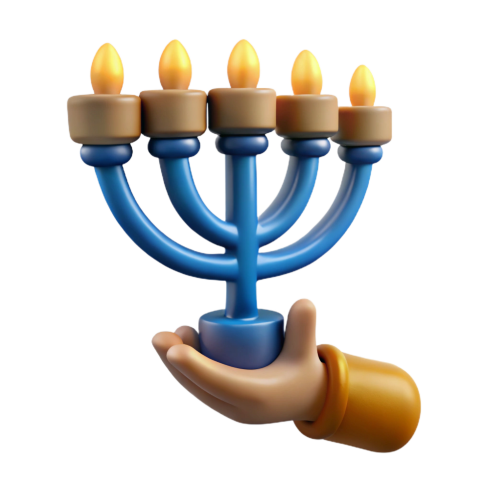 stunning traditional Hand Holding Lit Hanukkah Menorah Nine Branches Isolated Element high resolution png