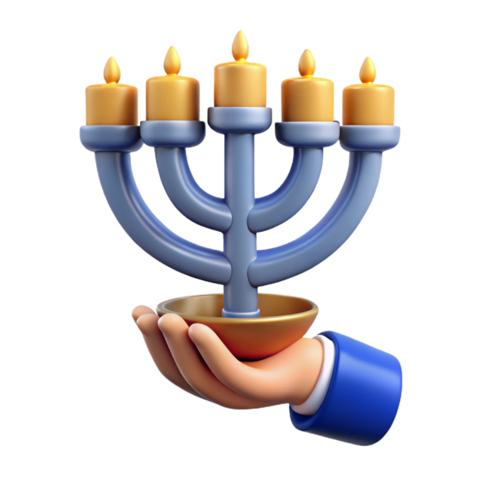 elegant minimalist Hand Holding Lit Hanukkah Menorah Nine Branches Isolated Element 4K png