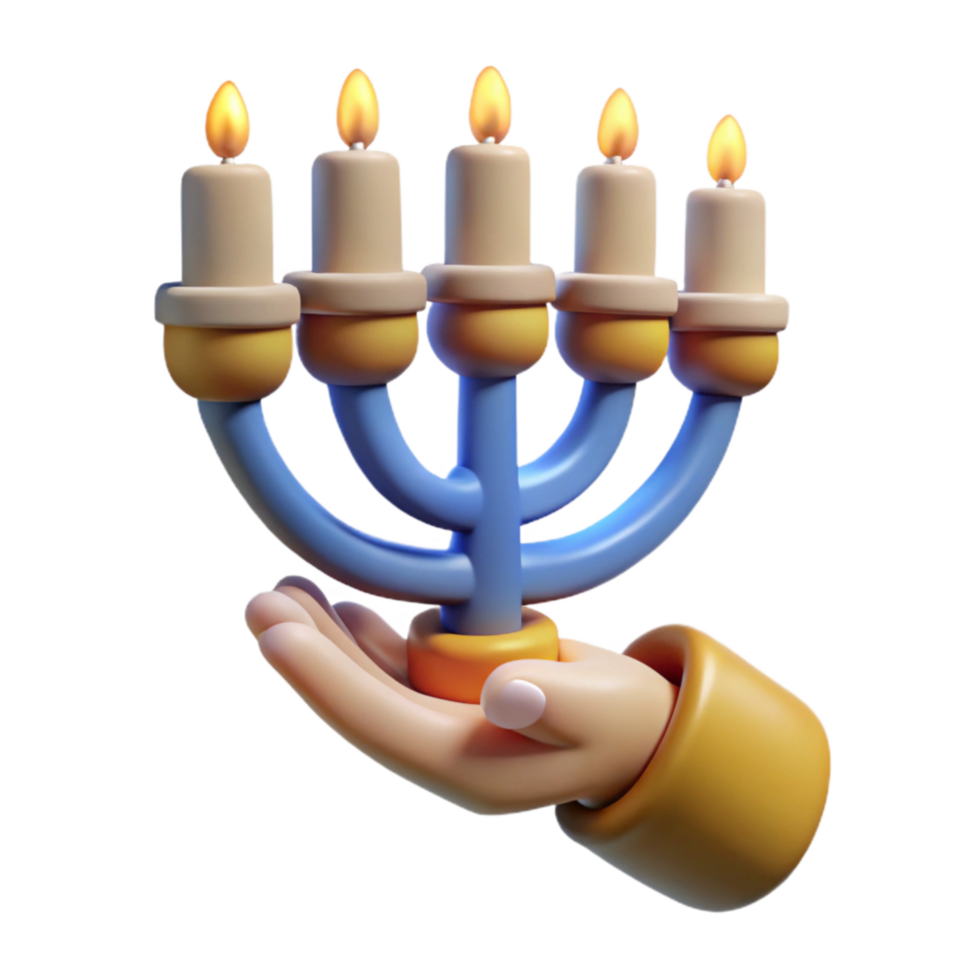 serene minimalist Hand Holding Lit Hanukkah Menorah Nine Branches Isolated Element genuine png