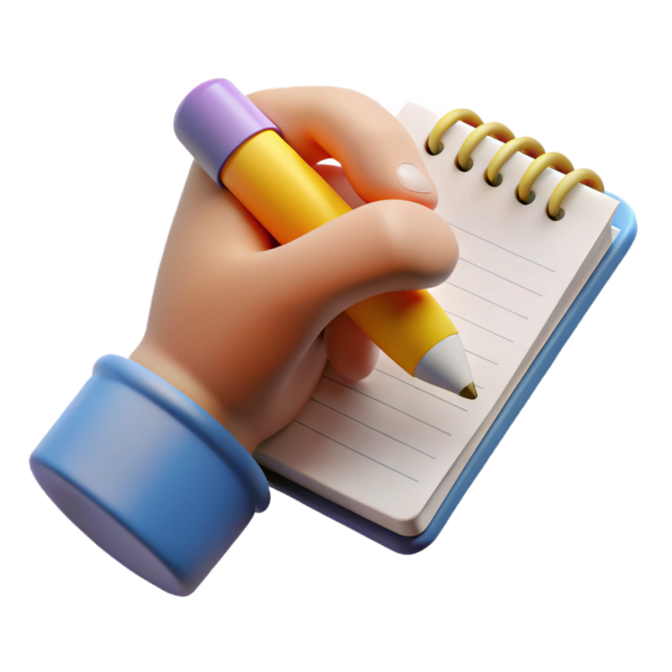 serene classic Hand Holding Pencil Writing on Notebook Isolated authentic png