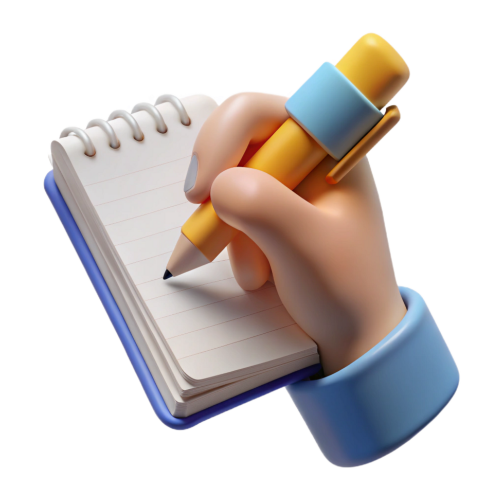 vibrant contemporary Hand Holding Pencil Writing on Notebook Isolated genuine png