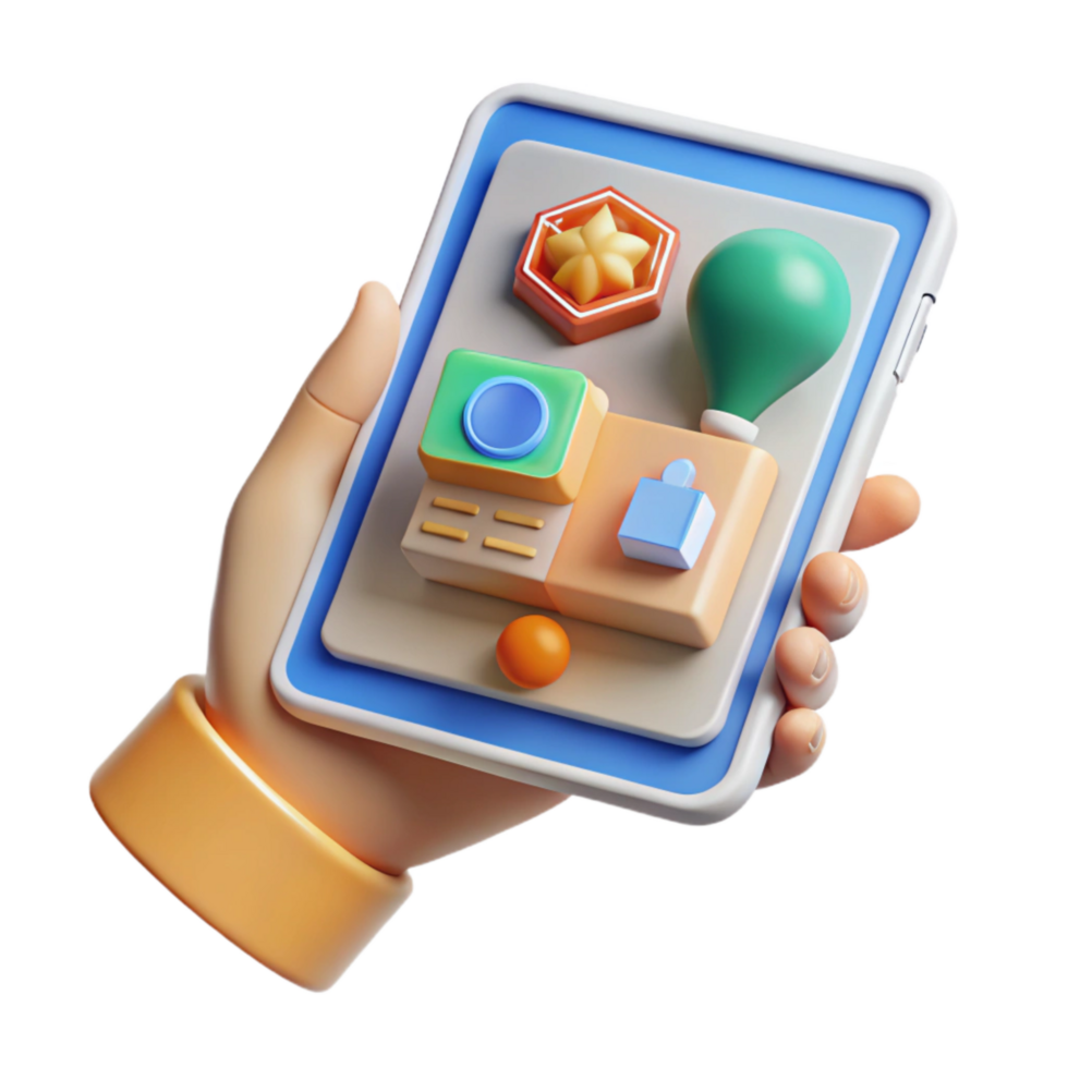 vibrant traditional Hand Holding Tablet with Online Course App Transparent Background 4K png