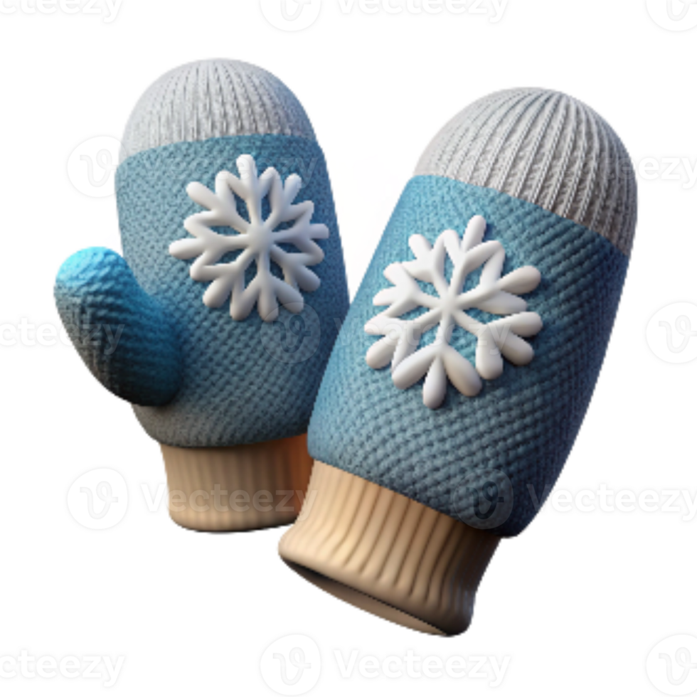 serene classic Hand Knitted Mittens with Snowflake Pattern Transparent Background original png