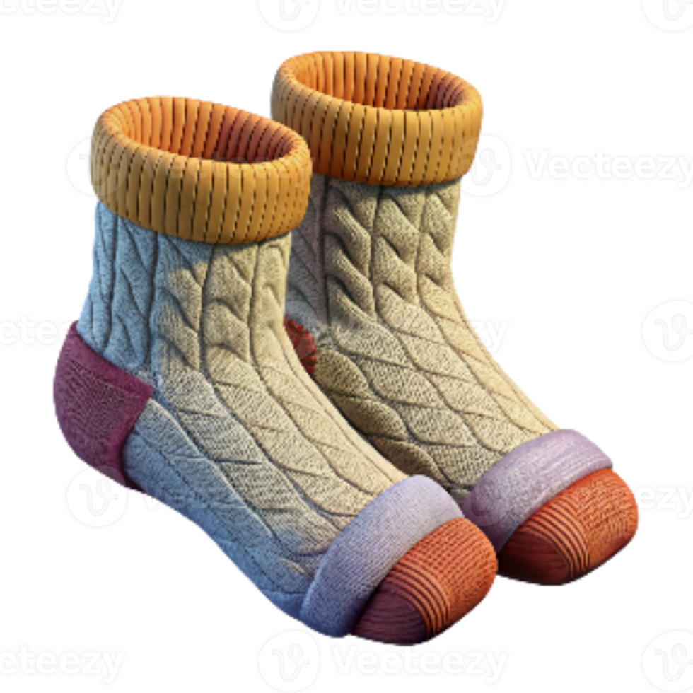 serene rustic Hand Knitted Wool Socks with Cable Pattern Transparent Background detailed png