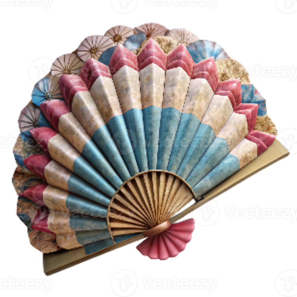 dramatic artistic Handmade Paper Fan with Floral Design Isolated Cutout professional png