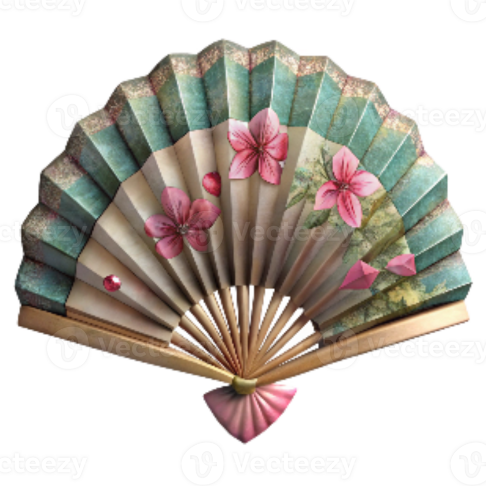 magnificent minimalist Handmade Paper Fan with Floral Design Isolated Cutout premium png
