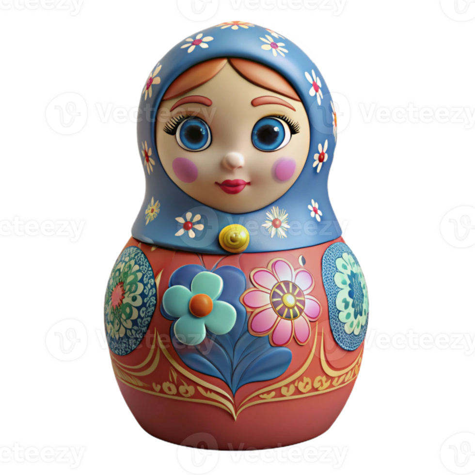serene contemporary Hand Painted Matryoshka Doll Russian Style Cutout detailed png