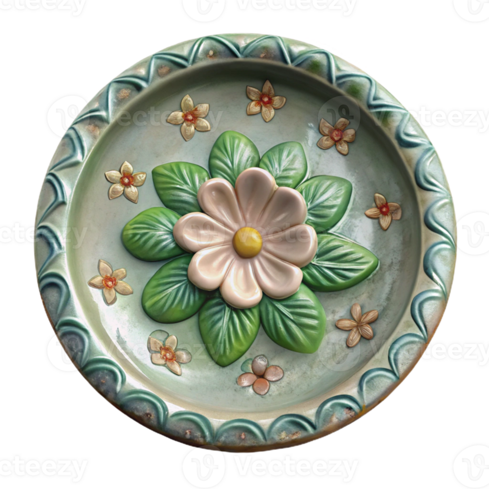serene artistic Hand Painted Ceramic Plate with Floral Design Isolated detailed png