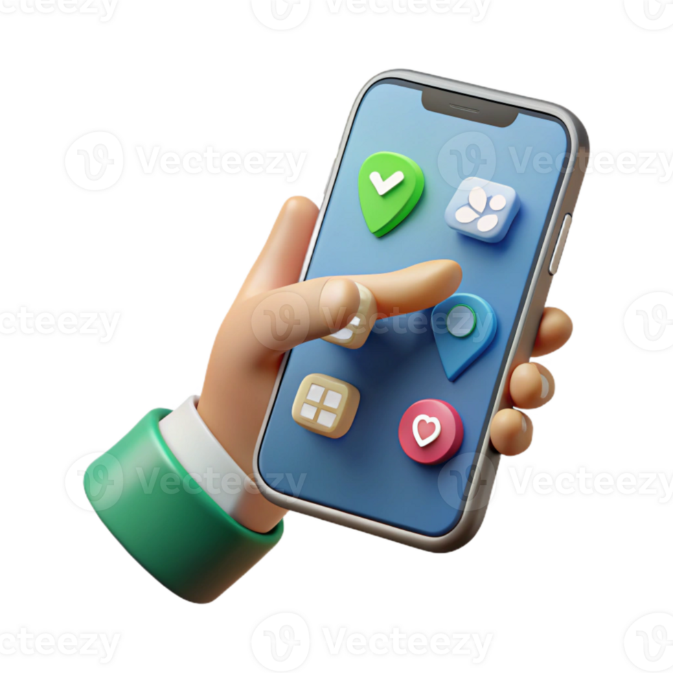 dramatic modern Hand Pointing at Smartphone with Social Media App Isolated premium png