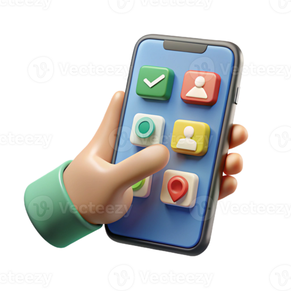 serene minimalist Hand Pointing at Smartphone with Social Media App Isolated 4K png